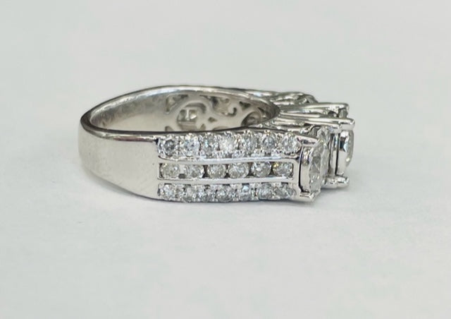 Large White Gold Three Stone 2 1/4CTW Diamond Engagement Ring