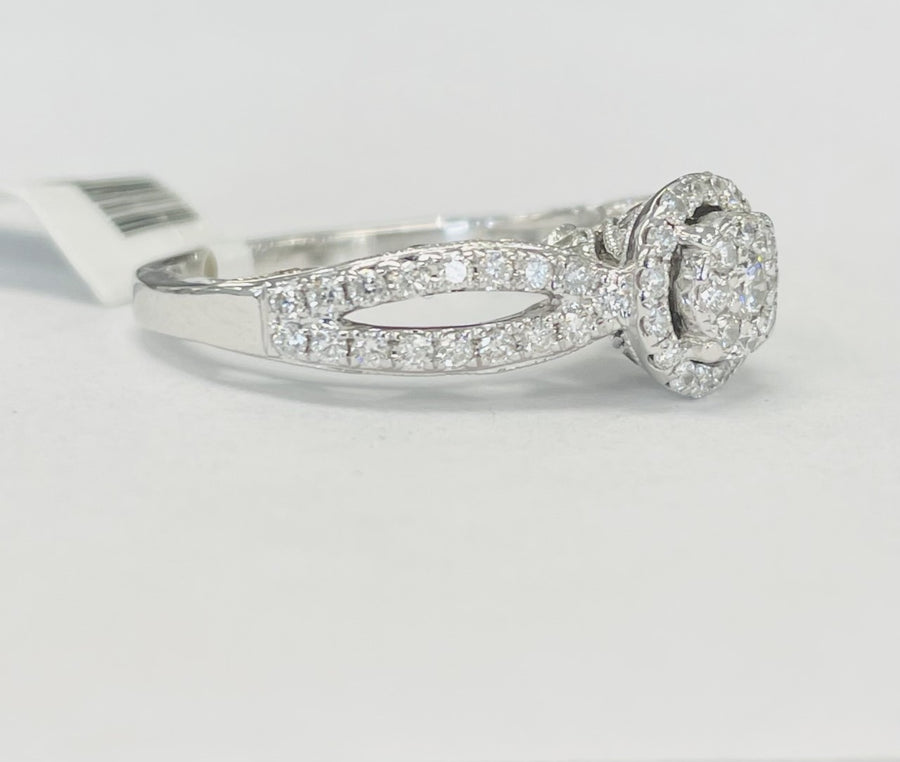 Round Halo Comosite Diamond Engagement Ring