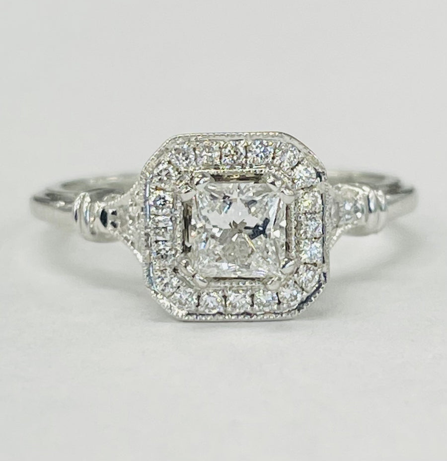 Noam Carver - White Gold Princess Cut Diamond Halo Engagement Ring