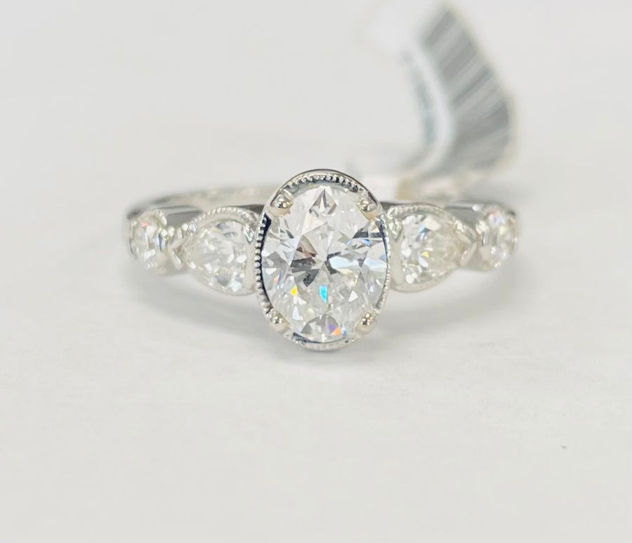 Oval Five Stone 1 1/2CTW White Gold Diamond Engagement Ring