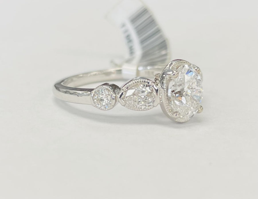 Oval Five Stone 1 1/2CTW White Gold Diamond Engagement Ring