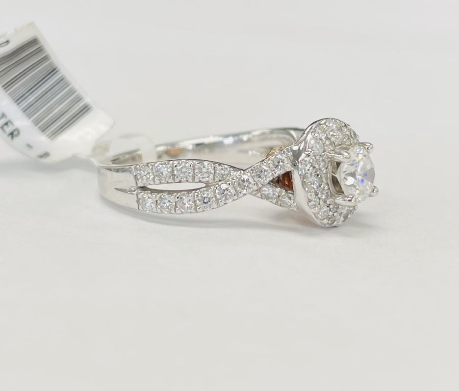 Halo Twist Diamond Engagement Ring W/ Hidden Rose Gold Heart