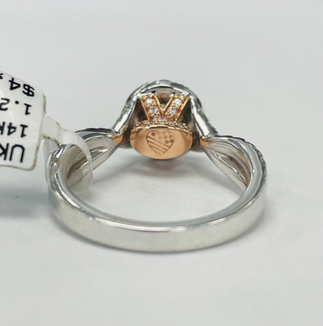 Halo Twist Diamond Engagement Ring W/ Hidden Rose Gold Heart