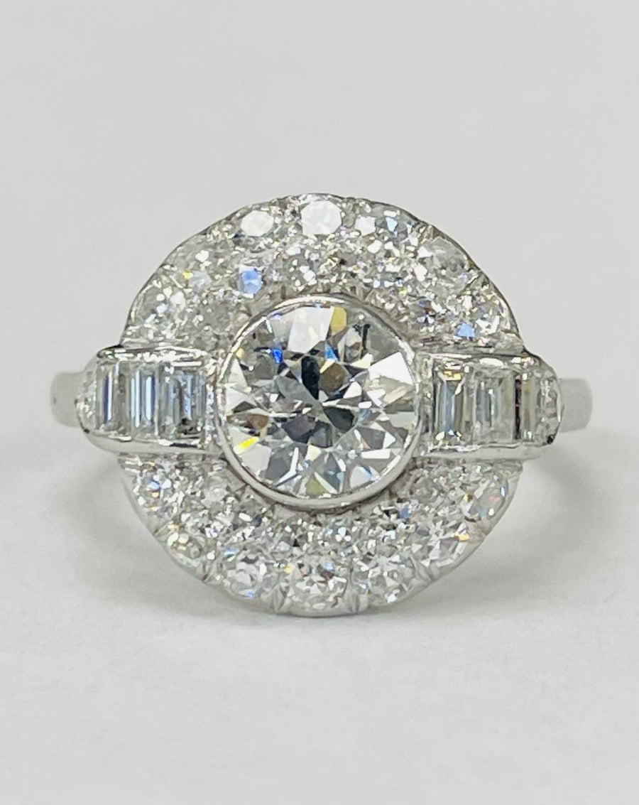 Vintage Platinum European Diamonds Halo Ring