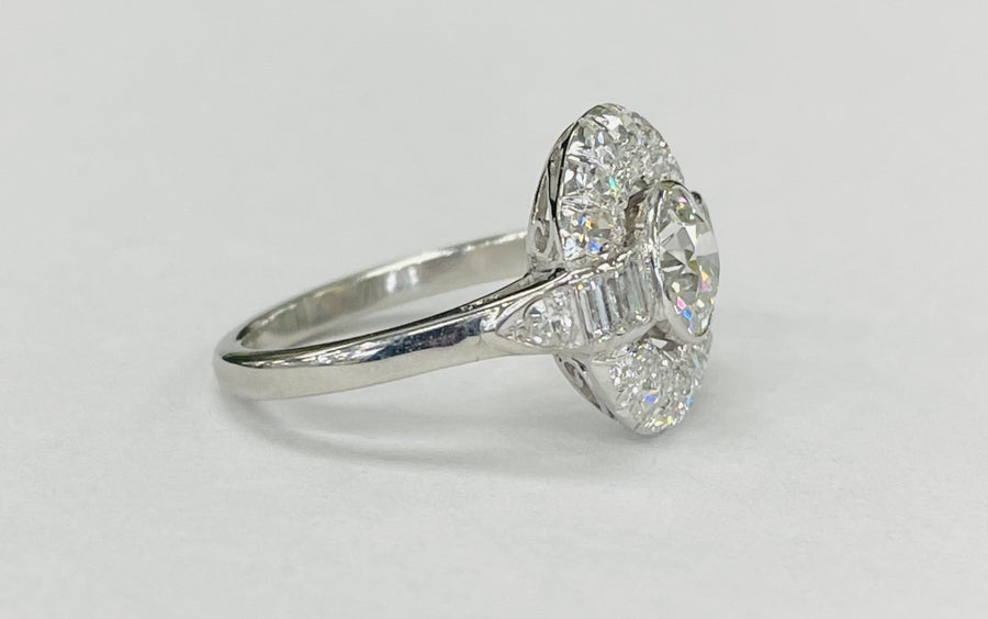Vintage Platinum European Diamonds Halo Ring