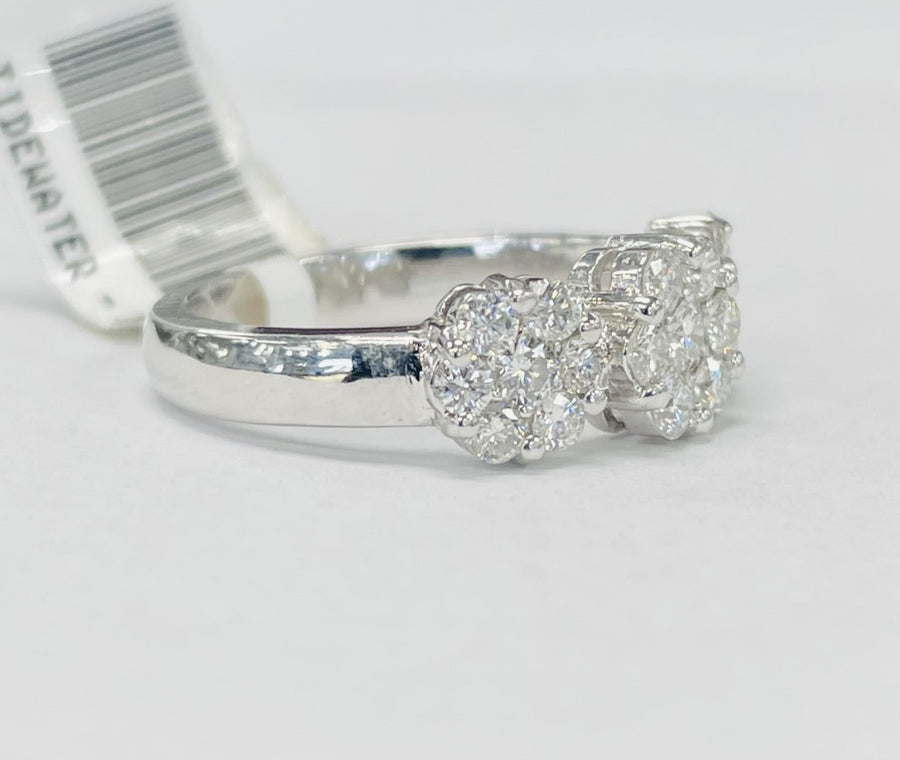 18KT Three Stone Flower Diamond Engagement Ring