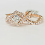LEO Certified Diamond Halo Rose Gold Wedding Set