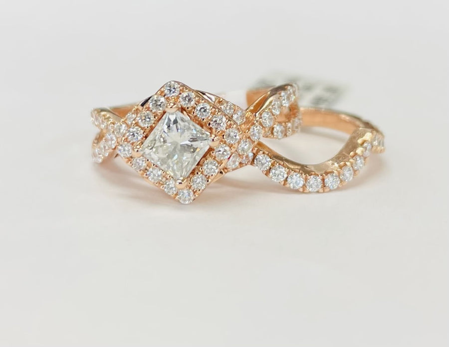 LEO Certified Diamond Halo Rose Gold Wedding Set