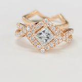 LEO Certified Diamond Halo Rose Gold Wedding Set