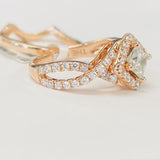 LEO Certified Diamond Halo Rose Gold Wedding Set
