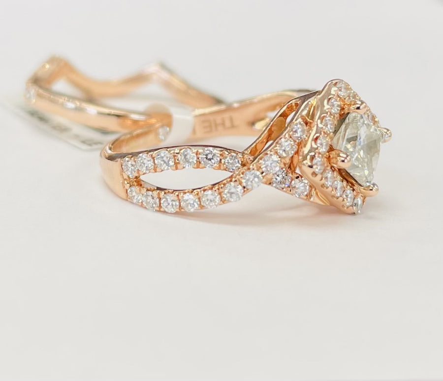 LEO Certified Diamond Halo Rose Gold Wedding Set