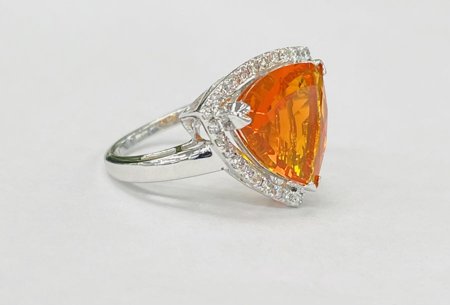 White Gold Mexican Fire Opal Diamond Halo Ring