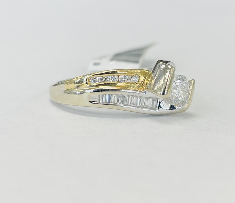 Two Toned Twist Half Bezel Diamond Engagement Ring