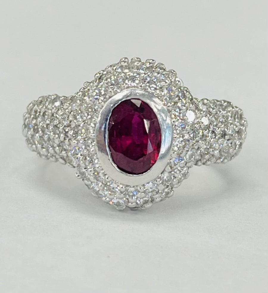 Estate Bezel Set Ruby And Pave Diamond Ring