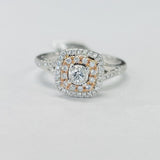 Two Toned Double Halo Split Shank Diamond Engagement Ring