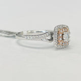 Two Toned Double Halo Split Shank Diamond Engagement Ring
