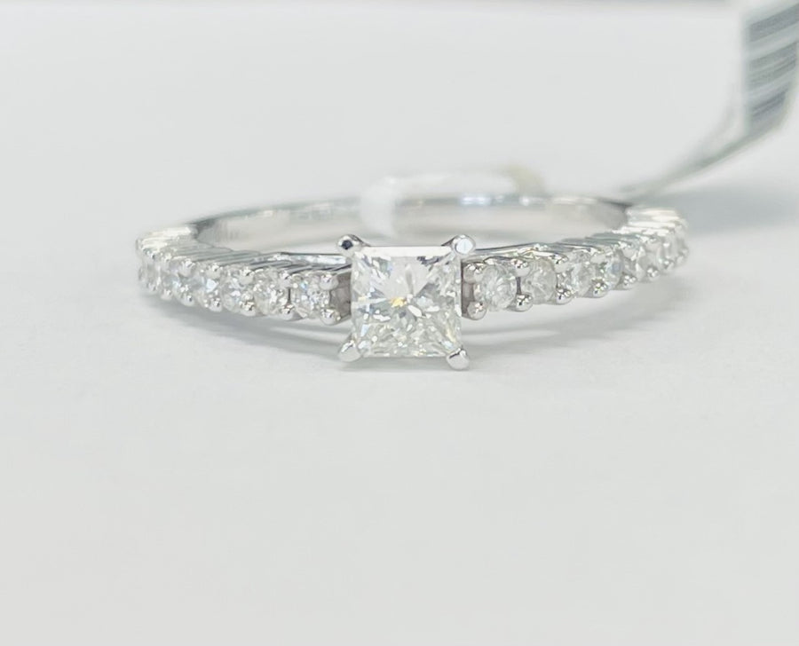 Princess Cut White Gold Accented Diamond Engagement Ring