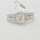 White Gold Round Diamond Engagement Ring With Rose Accent