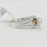 White Gold Round Diamond Engagement Ring With Rose Accent