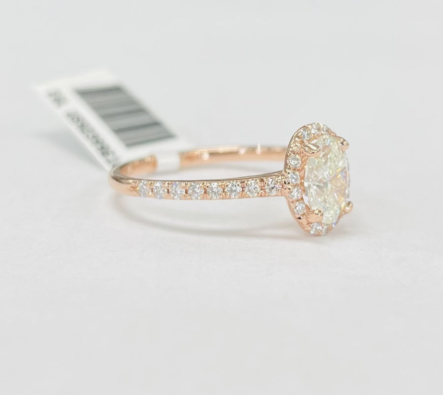 Certified Oval Halo Rose Gold Diamond Engagement Ring
