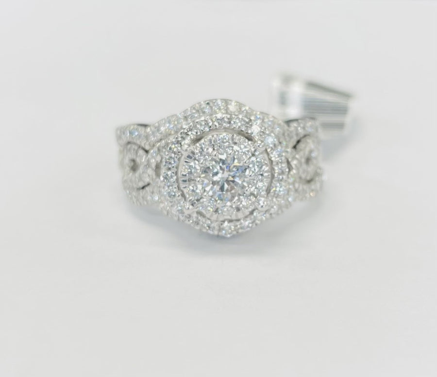 Twist Halo 3CTW Diamond Pave Wedding Set