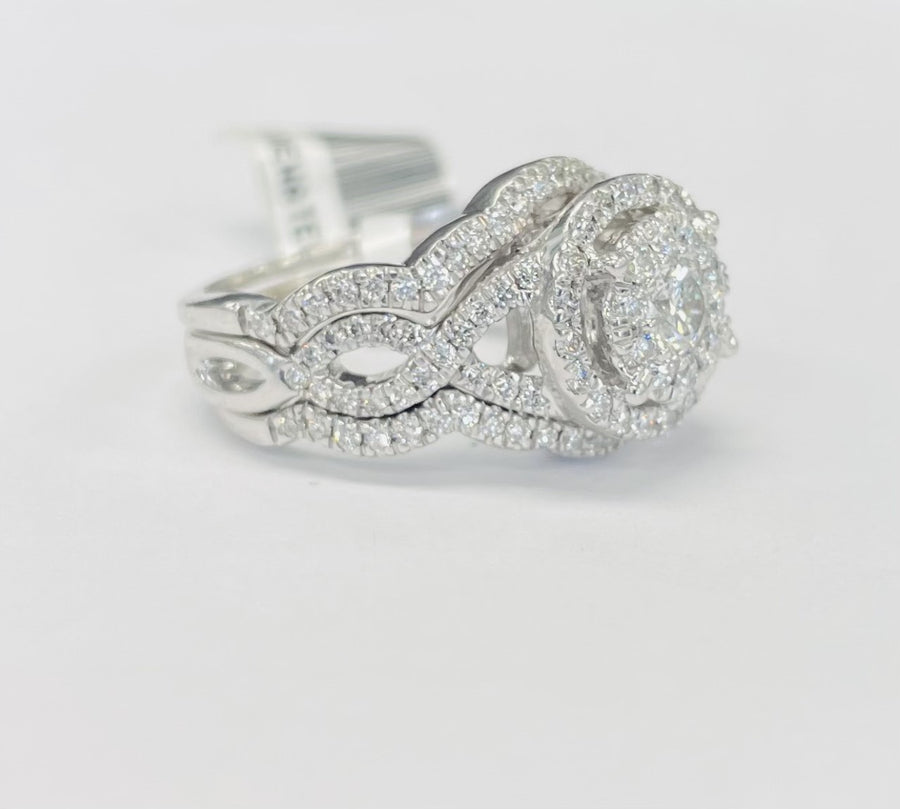 Twist Halo 3CTW Diamond Pave Wedding Set