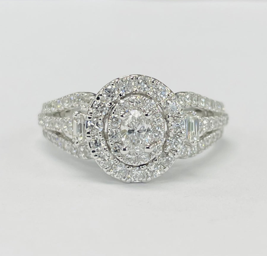 Oval Double Halo 1CTW Diamond Engagement Ring
