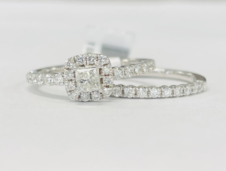 Princess Cut Halo 1CTW Diamond Wedding Set