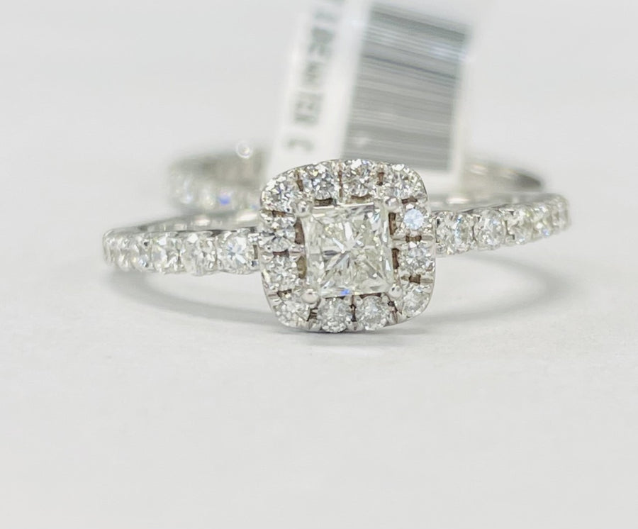 Princess Cut Halo 1CTW Diamond Wedding Set