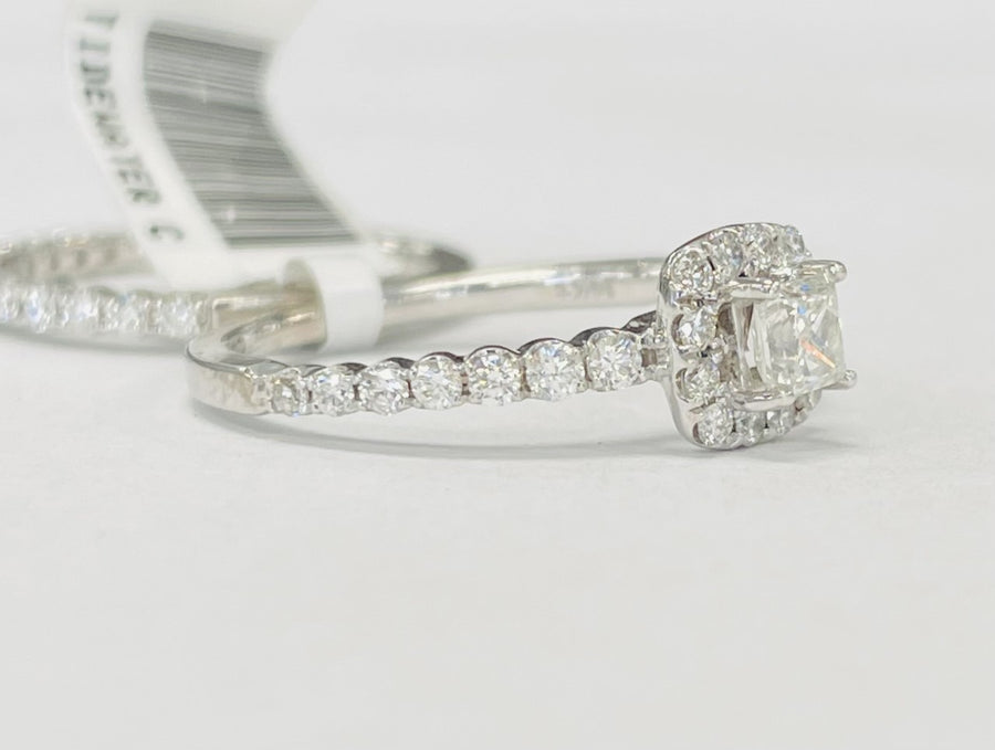 Princess Cut Halo 1CTW Diamond Wedding Set