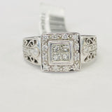 Princess Cut Quad Halo Floral Diamond Engagement Ring