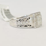 Princess Cut Quad Halo Floral Diamond Engagement Ring