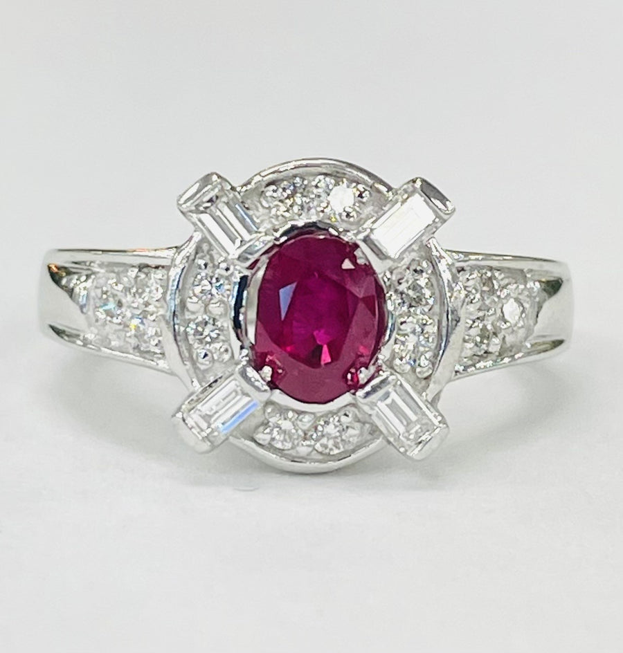 White Gold Contemporaty Ruby Halo Diamond Ring